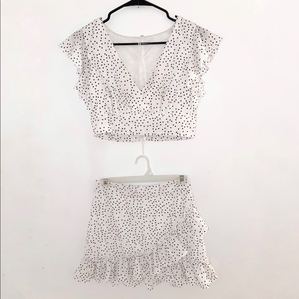 SHEIN polka dot skirt set hem ruffle